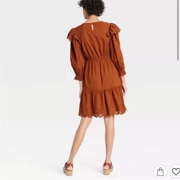 Universal Thread Ruffle Eyelet Long Sleeve Dress VGUC Size M - Picture 3 of 8